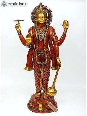 72" Huge Four Armed Standing Lord Vishnu (Narayan) | Brass Statue