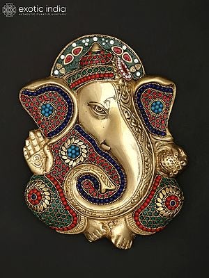 10" Lord Ganesha | Wall Hanging Brass Statue with Inlay Work