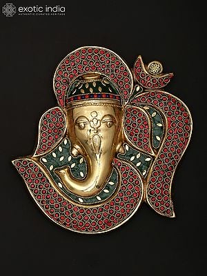 9" Om Style Ganesha | Wall Hanging | Brass Statue with Inlay Work