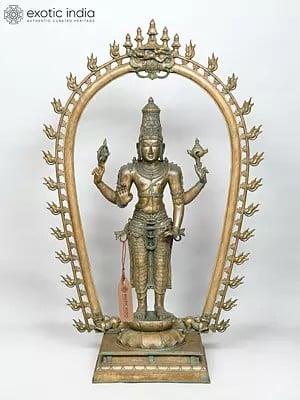 52" Large Superfine Standing Lord Vishnu with Prabhavali | Madhuchista Vidhana (Lost-Wax) | Panchaloha Bronze from Swamimalai