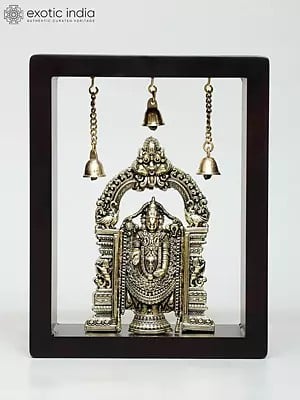 9" Wood Framed Superfine Tirupati Balaji (Venkateshvara) Statue in Brass | Wall Hanging