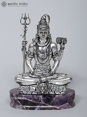 6" Small Brass Superfine Lord Shiva on Amethyst Gemstone Base