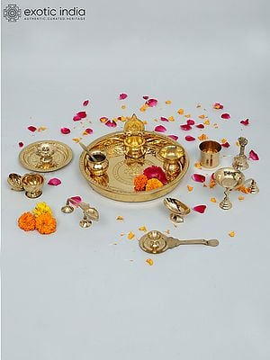 Brass Ganesha Puja Thali Set (15 Pcs)