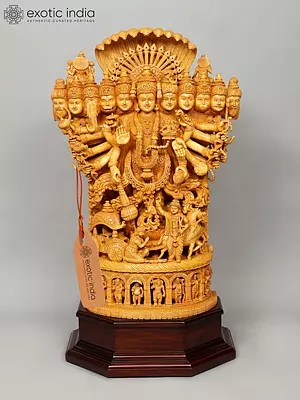 53" Large Superfine Lord Krishna Showing Vishvarupa to Arjun During Mahabharata (Gita Upadesha) | White Wood Statue