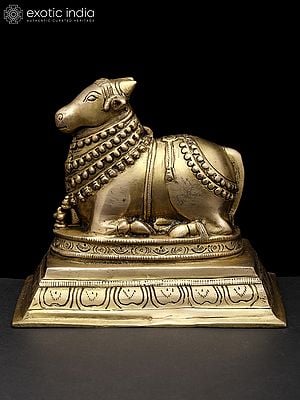 6" Nandi Idol - Vehicle and Gana of Lord Shiva | Handmade Brass Statue | Made in India