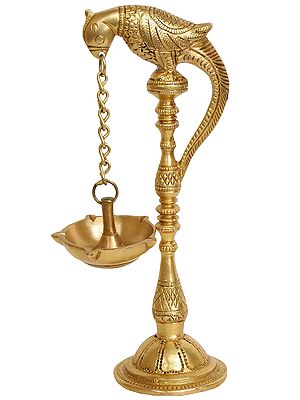 7" Five-Wick Parrot Hanging Lamp with Stand in Brass | Handmade | Made in India