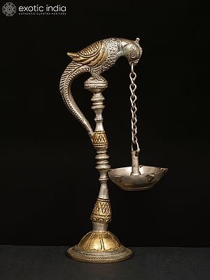 7" Five-Wick Parrot Hanging Lamp with Stand in Brass | Handmade | Made in India