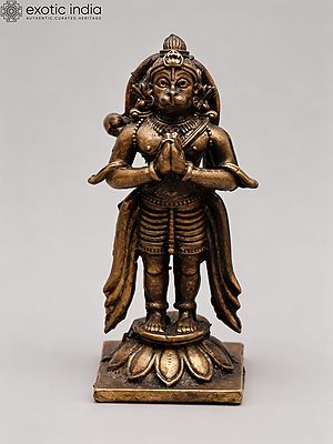 2" Small Lord Hanuman Standing on Lotus with Namaskar Mudra | Copper Statue | Made in India