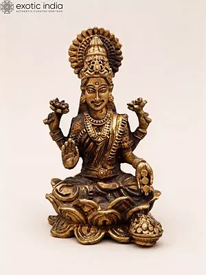 Small Blessing Goddess Lakshmi Seated on Lotus | Copper Statue
