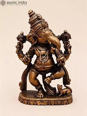 3" Small Side Face Dancing Ganesha Copper Statue