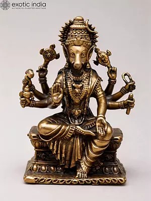 Eight Armed Goddess Varahi Copper Statue - 3 Inch