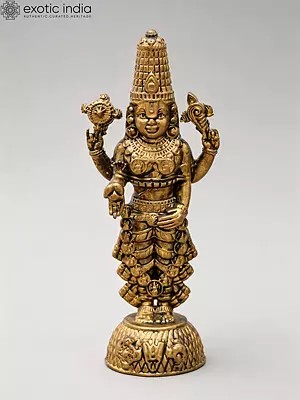 Small Lord Tirupati Balaji (Venkateshvara) Copper Statue - 4 Inch