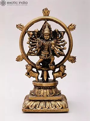 5" Small Chakrathalwar (Sudarshan Vishnu) with Lord Narasimha on Reverse | Copper Statue