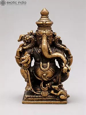 2" Small Ganapati Bappa with Mushak | Copper Statue
