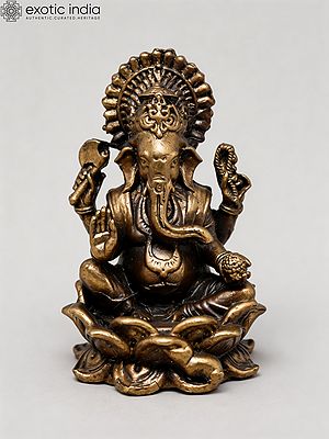 Four Armed Blessing Lord Ganesha Copper Statue