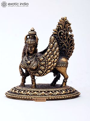 Small Kamadhenu Cow Statue - Wish Fulfilling Deity | Copper Figurine