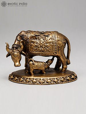 Sacred Cow and Calf Brass Sculpture