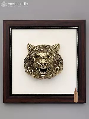 Superfine Brass Lion Head Plaque with Wood Frame