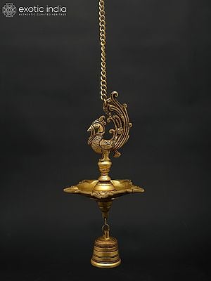 16" Wall Hanging Peacock Lamp in Brass