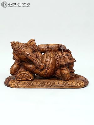 14" Relaxing Ganesha Statue in Wood
