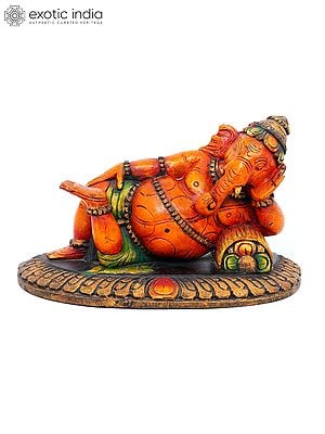11" Relaxing Bhagawan Ganesha | Wood Carving