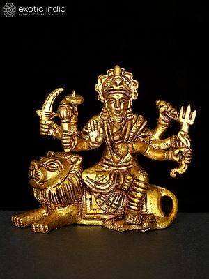 3" Small Goddess Durga (Sherawali Maa) | Brass Statue