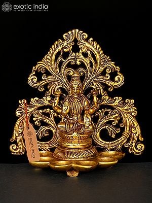 7" Goddess Lakshmi Five Wicks Lamp in Brass