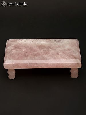 6" Small Rectangular Shaped Puja Chowki in Rose Quartz Gemstone