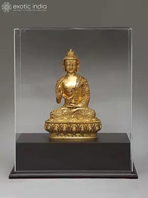 17" Brass Lord Buddha Seated in Vitark Mudra | With Box