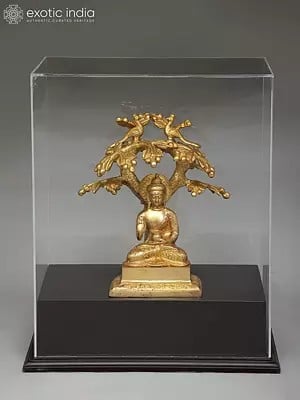 17" Brass Lord Buddha Seated Under The Bodhi Tree | With Box