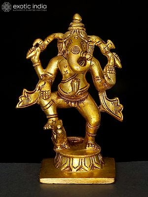 4" Small Dancing Lord Ganesha | Brass Statue