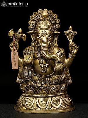 6" Small Four Armed Blessing Lord Ganesha | Brass Statue