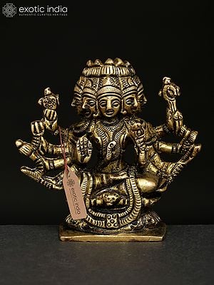 2" Small Five Headed Goddess Gayatri | Brass Statue