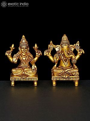 3" Small Pair of Lakshmi - Ganesha Brass Statues | Made In India