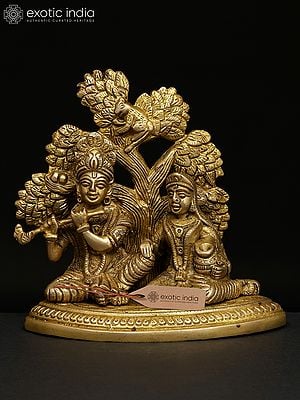 5" Small Radha Krishna Seated Under The Tree | Brass Idol