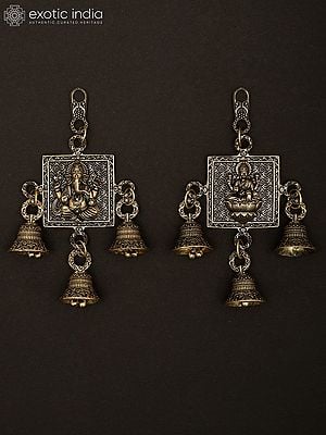 6" Superfine Pair of Ganesha Lakshmi Bells | Wall Hanging