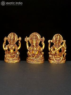 3" Small Lakshmi Ganesha Saraswati | Set of 3 Brass Statues