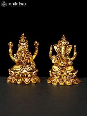 3" Small Sitting Lakshmi Ganesha (Pair) | Brass Statues