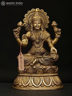 6" Small Four Armed Blessing Goddess Lakshmi | Brass Statue