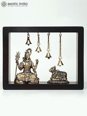 9" Wood Framed Superfine Blessing Lord Shiva with Nandi | Wall Hanging