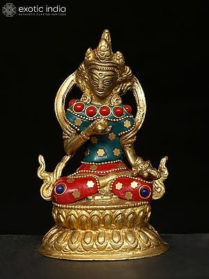 4" Small Buddhist Deity Vajrasattva | Brass Statue with Inlay Work