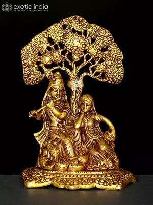 7" Radha Krishna Under the Tree (Flat Statue) In Brass | Handmade | Made In India