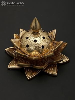 4" Small Lotus Design Incense Diffuser in Brass