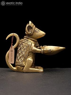 3" Small Rat with Lamp | Brass Statue
