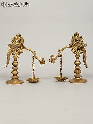 7" Pair of Designer Peacock Lamps in Brass