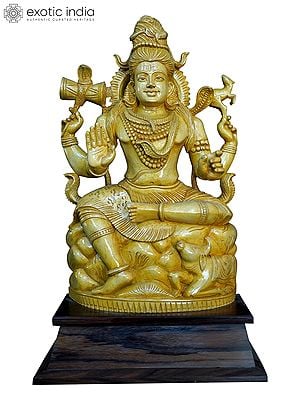 22" Chaturbhuja Lord Shiva With Nandi | Handmade White Wood Statue