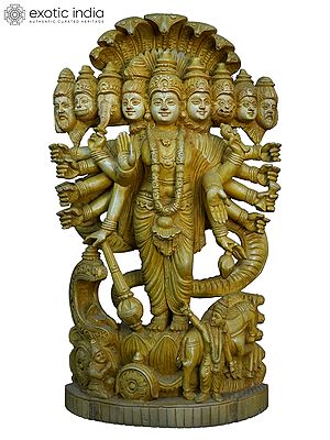 18" Vishwaroopa Of Lord Vishnu | Handmade White Wood Statue