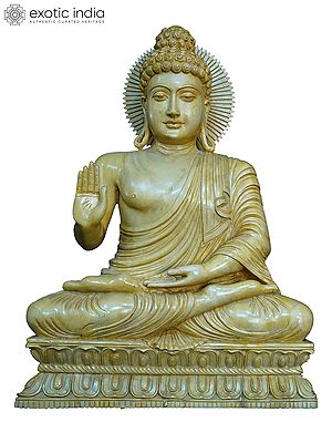24" Lord Buddha Statue In Blessing Mudra | Handmade White Wood Statue