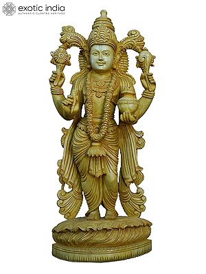 25" Lord Dhanvantari Statue With Vaishnava Symbols | Handmade White Wood Statue
