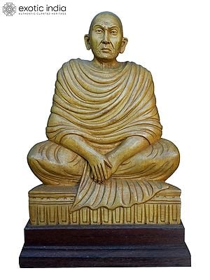 13" Shri Narayan Guruji In Seated Posture | Handmade White Wood Statue